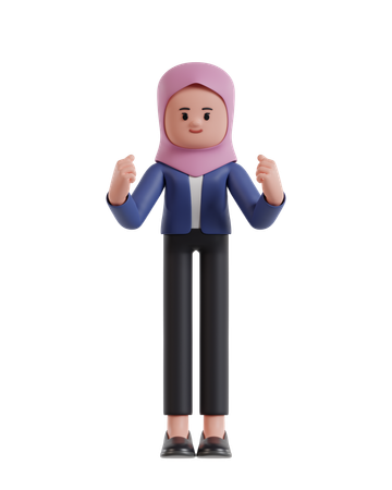 Businesswoman wearing a hijab Celebrating with hands up  3D Icon