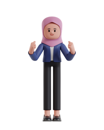 Businesswoman wearing a hijab Celebrating with hands up  3D Illustration