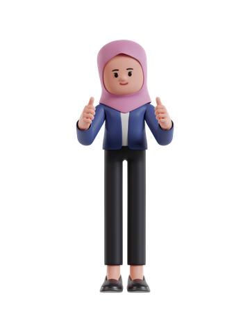 Businesswoman wearing a hijab give double thumbs up  3D Icon