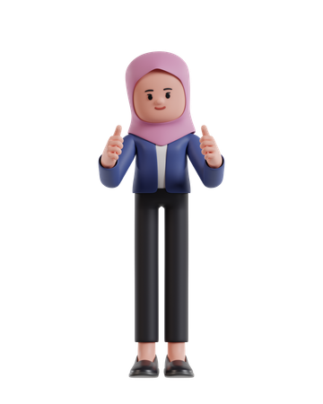 Businesswoman wearing a hijab give double thumbs up  3D Illustration