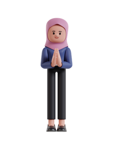 Businesswoman wearing a hijab greeting with his palms together  3D Icon