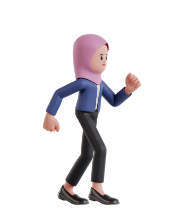 Businesswoman wearing a hijab running  3D Illustration