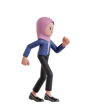 Businesswoman wearing a hijab running  3D Illustration