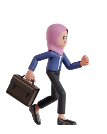 Businesswoman wearing a hijab running with briefcase  3D Icon