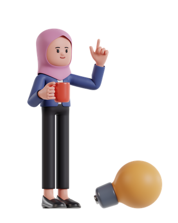 Businesswoman wearing hijab holding coffee cup and getting inspiration  3D Illustration