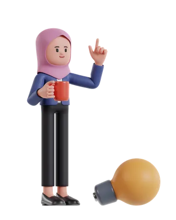 Businesswoman wearing hijab holding coffee cup and getting inspiration  3D Illustration