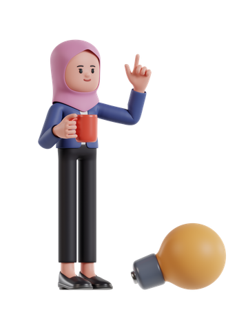 Businesswoman wearing hijab holding coffee cup and getting inspiration  3D Icon
