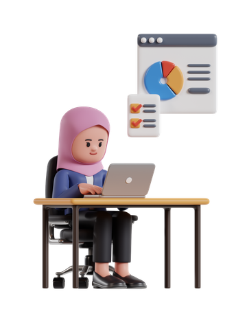 Businesswoman wearing hijab working on laptop at office desk  3D Illustration
