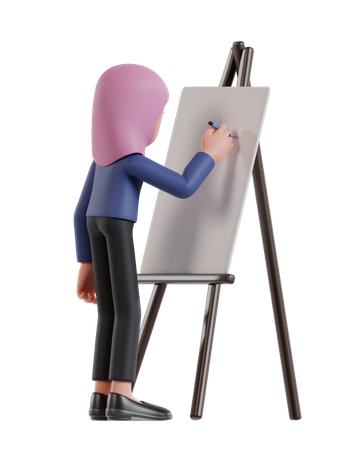Businesswoman wearing hijab writing on presentation board  3D Illustration