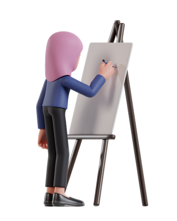 Businesswoman wearing hijab writing on presentation board  3D Illustration