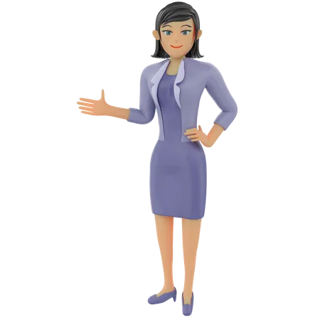 Businesswoman welcome pose  3D Illustration