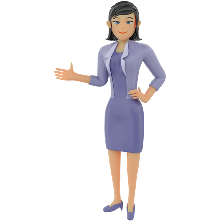 Businesswoman welcome pose 3D Illustration