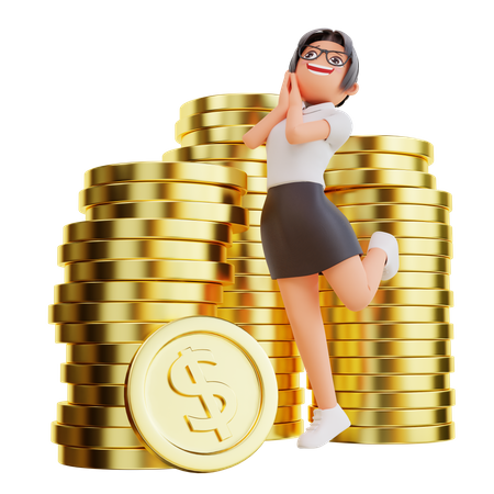 Businesswoman With Dollar Coin  3D Illustration