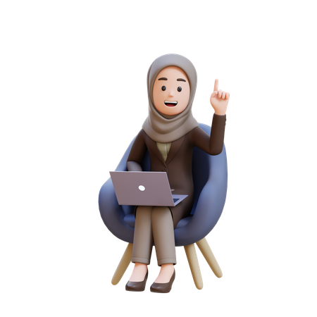 Businesswoman With Hijab Getting Idea While Sitting On Sofa And Working On Laptop  3D Illustration