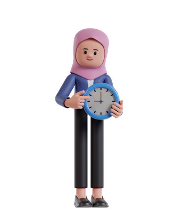 Businesswoman with hijab holding clock  3D Illustration