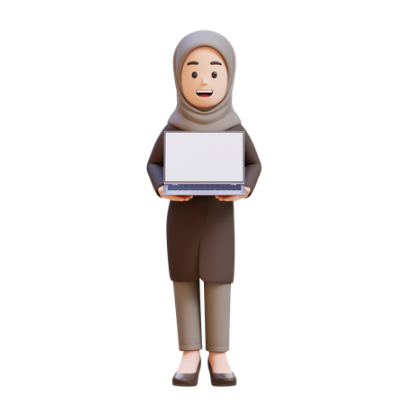 Businesswoman With Hijab Holding Laptop  3D Illustration