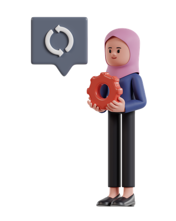 Businesswoman with hijab holding red gear managing business  3D Illustration