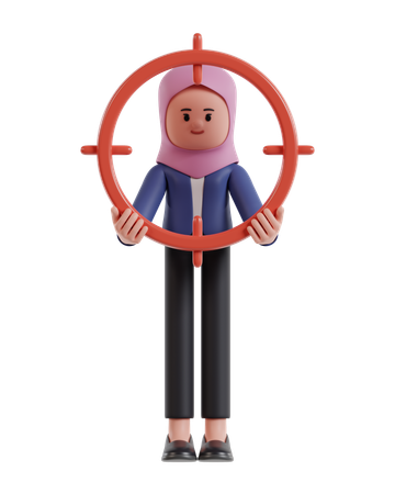 Businesswoman with hijab holding target aiming scope  3D Icon