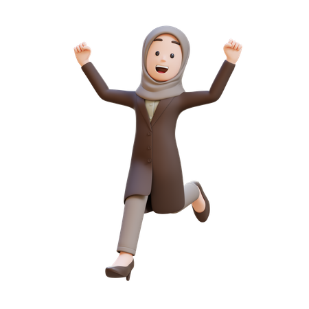 Businesswoman With Hijab Jumping With Excitement And Accomplishment  3D Illustration