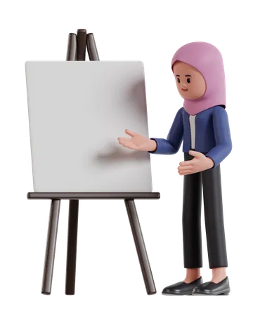 Businesswoman with hijab Presentation with white Board  3D Illustration