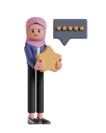 Businesswoman with hijab received and earned a five star rating  3D Illustration