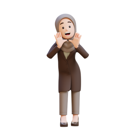 Businesswoman With Hijab Reclines On Her Hands And Shouting  3D Illustration