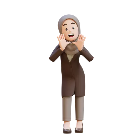 Businesswoman With Hijab Reclines On Her Hands And Shouting  3D Illustration
