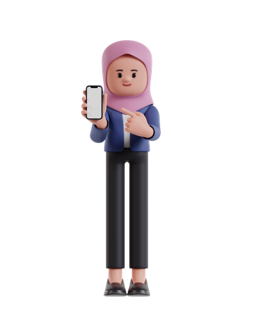 Businesswoman with hijab showing cellphone screen  3D Illustration