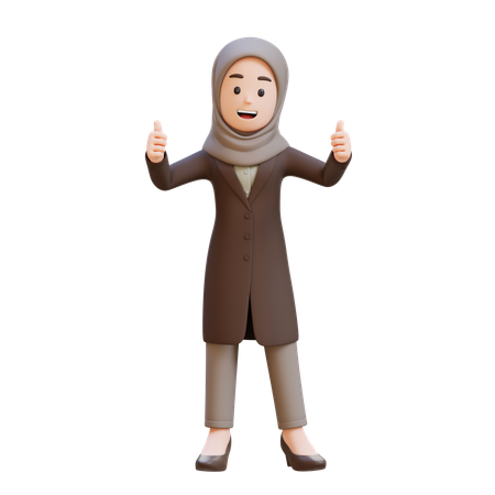 Businesswoman With Hijab Showing Double Thumbs Up  3D Icon