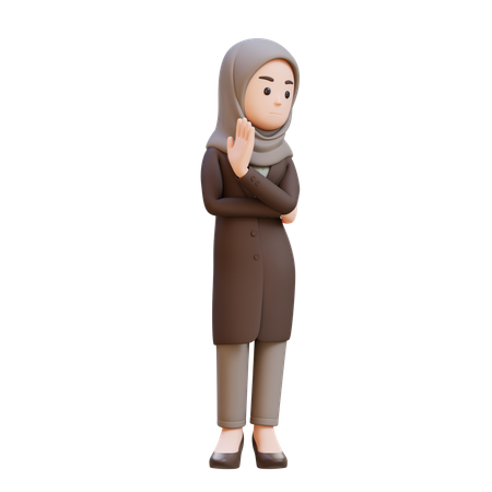 Businesswoman With Hijab Showing Refusal Stop Sign  3D Icon