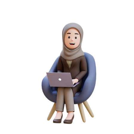 Businesswoman With Hijab Sitting In Chair With Laptop In Front Of Her  3D Illustration