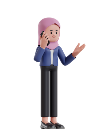 Businesswoman with hijab Talking business on the phone  3D Illustration