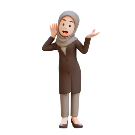 Businesswoman With Hijab Trying To Hear You Overhear Listening Intently  3D Illustration