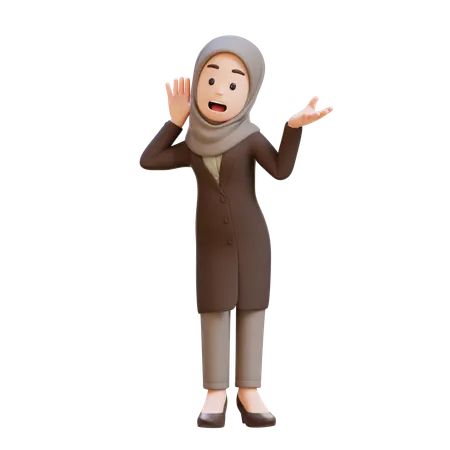 Businesswoman With Hijab Trying To Hear You Overhear Listening Intently  3D Illustration