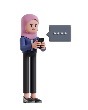 Businesswoman with hijab Typing Message on Cell Phone  3D Illustration