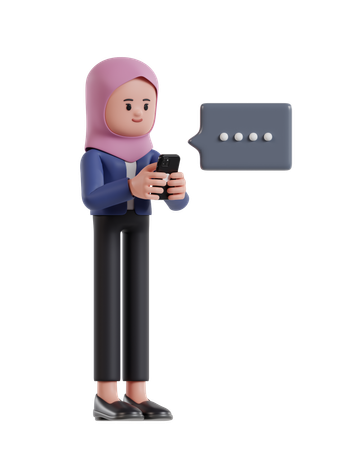 Businesswoman with hijab Typing Message on Cell Phone  3D Illustration