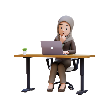 Businesswoman With Hijab Working At Desk With Laptop  3D Illustration
