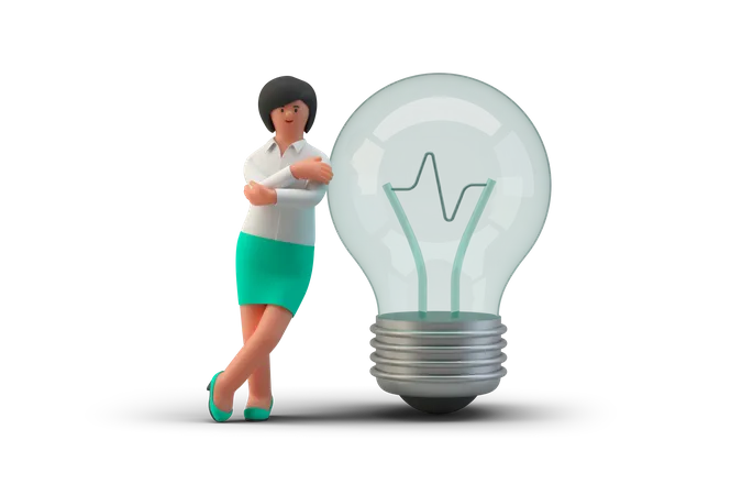 Businesswoman with light bulb 3D Illustration