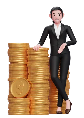 Businesswoman with lots of capital  3D Illustration