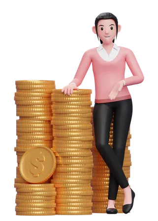 Businesswoman with lots of capital  3D Illustration