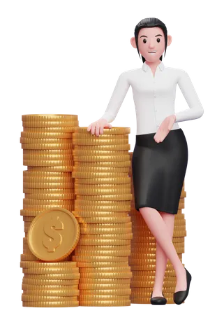 Businesswoman with lots of capital  3D Illustration