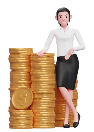 Businesswoman with lots of capital 3D Illustration