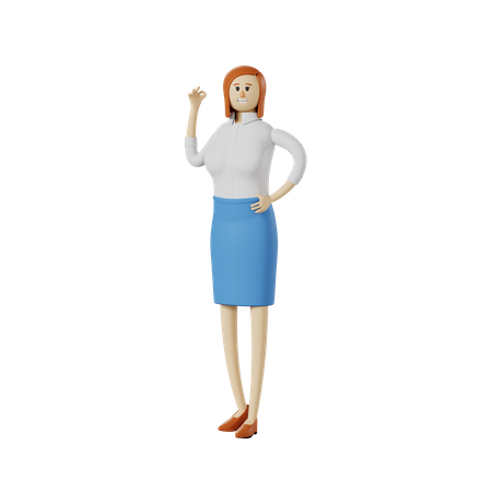 Businesswoman with okay hand gesture  3D Icon