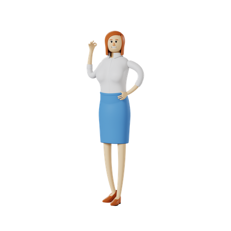 Businesswoman with okay hand gesture  3D Illustration