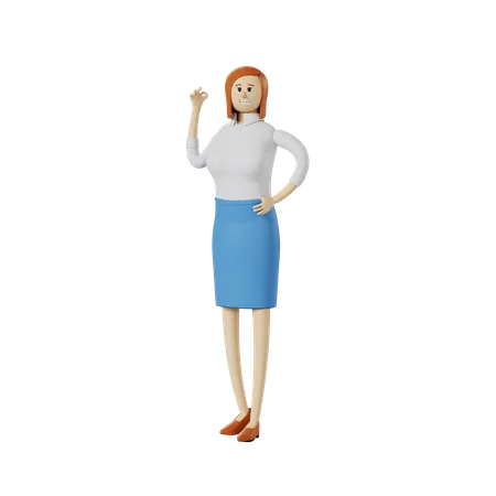 Businesswoman with okay hand gesture  3D Illustration