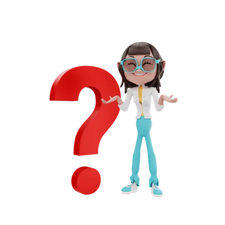 Businesswoman with question mark 3D Illustration
