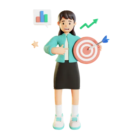 Businesswoman With Target  3D Illustration