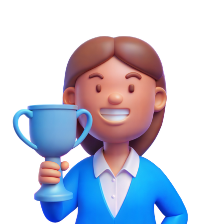 Businesswoman with Trophy  3D Illustration