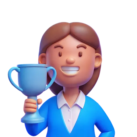 Businesswoman with Trophy  3D Illustration