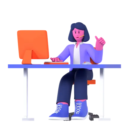 Businesswoman Working At Customer Support  3D Illustration